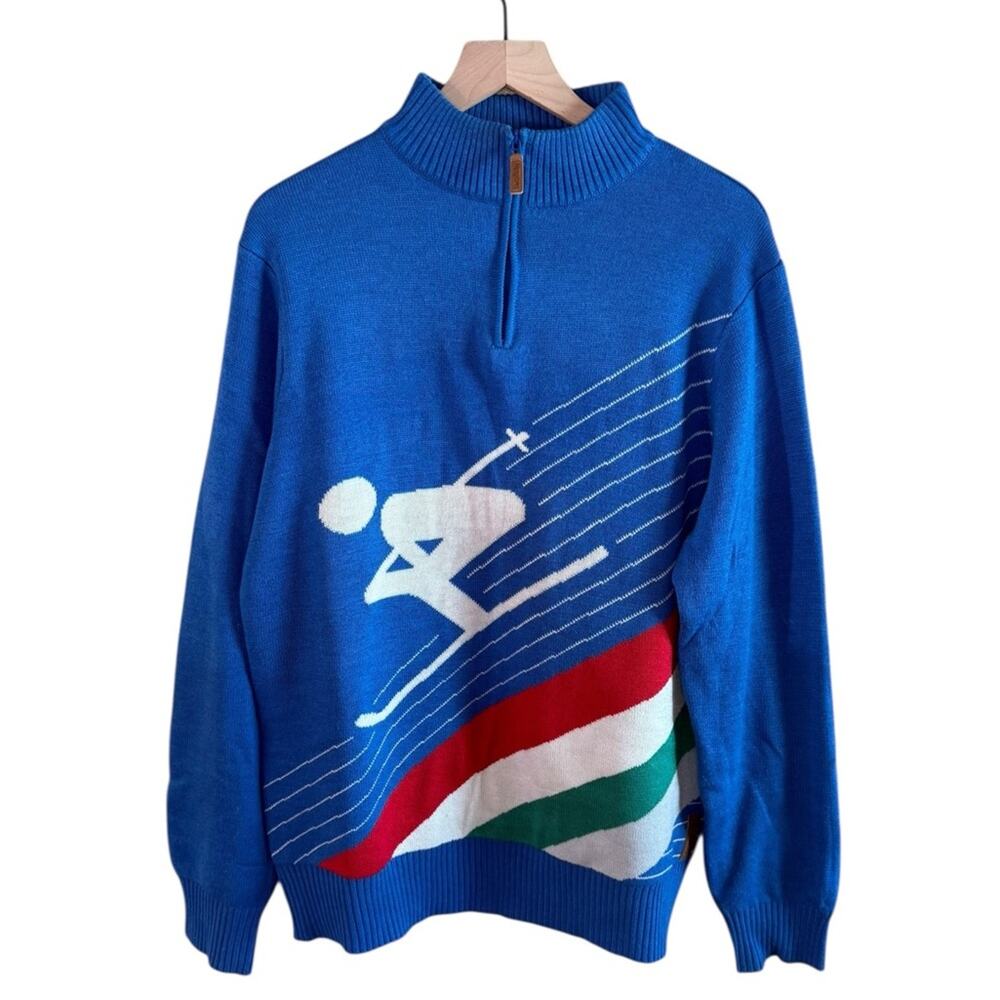 Tipsy Elves Unisex Sweater Sz XL Ski Skiing Graphic Pullover Acrylic Blue